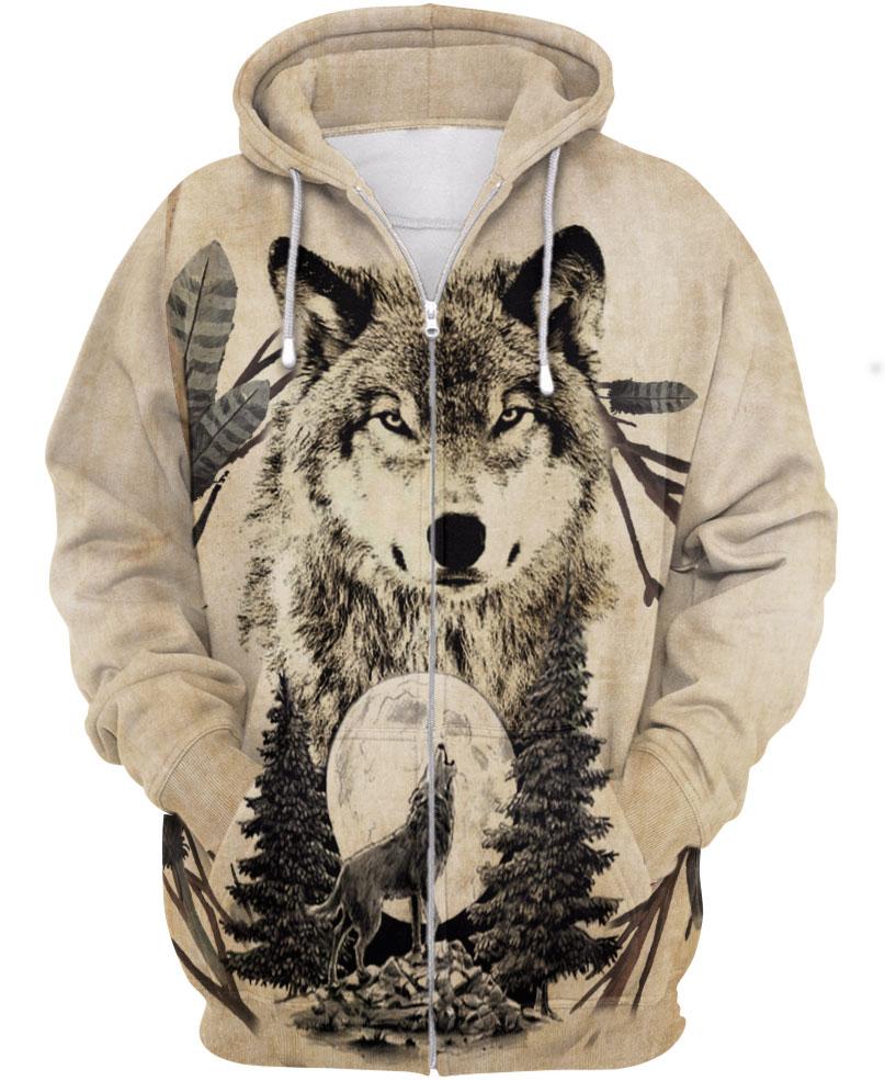 WelcomeNative Old Native Wolf 3D Hoodie, All Over Print Hoodie, Native American