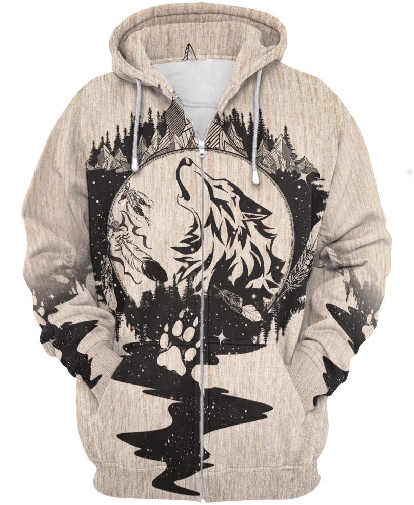 WelcomeNative Round Nature Wolf 3D Hoodie, All Over Print Hoodie, Native American
