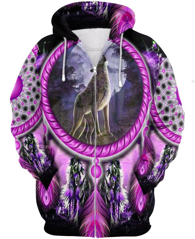 WelcomeNative Native Wolf Violet Hoodie, All Over Print Hoodie, Native American
