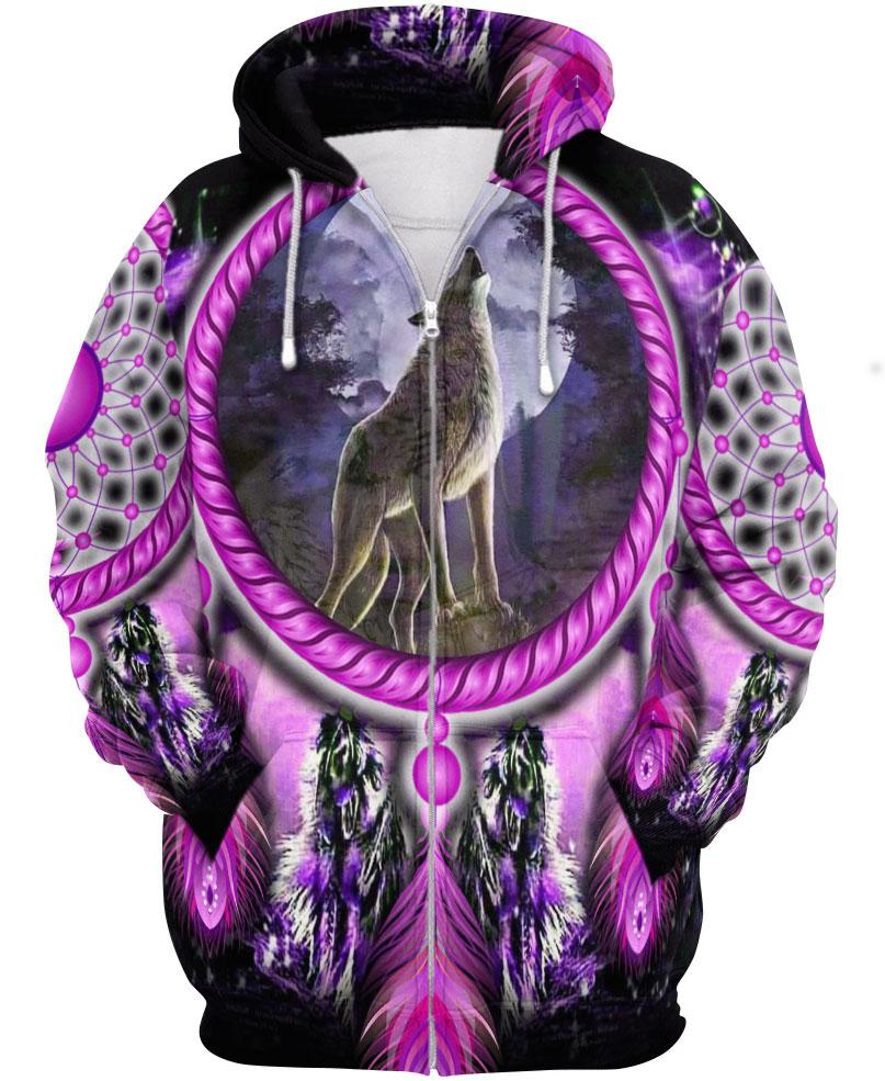 WelcomeNative Native Wolf Violet 3D Hoodie, All Over Print Hoodie, Native American