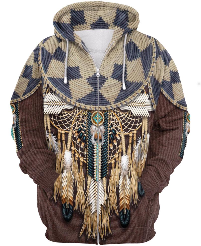 WelcomeNative Brown Native Bead Dreamcatcher 3D Hoodie, All Over Print Hoodie, Native American