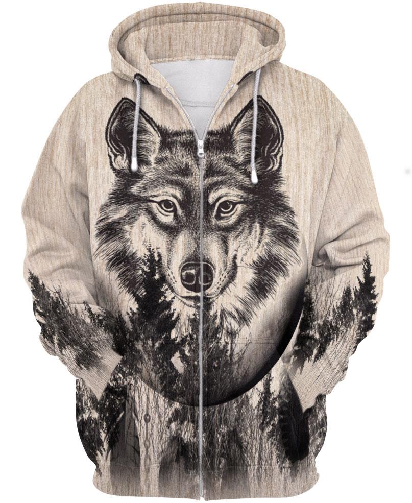 WelcomeNative Black White Wild Wolf Forest 3D Hoodie, All Over Print Hoodie, Native American