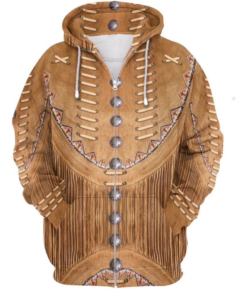 WelcomeNative Brown Native Jacket Style 3D Hoodie, All Over Print Hoodie, Native American