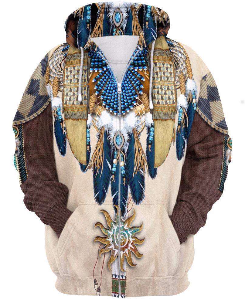 WelcomeNative Blue Feather Pattern 3D Hoodie, All Over Print Hoodie, Native American