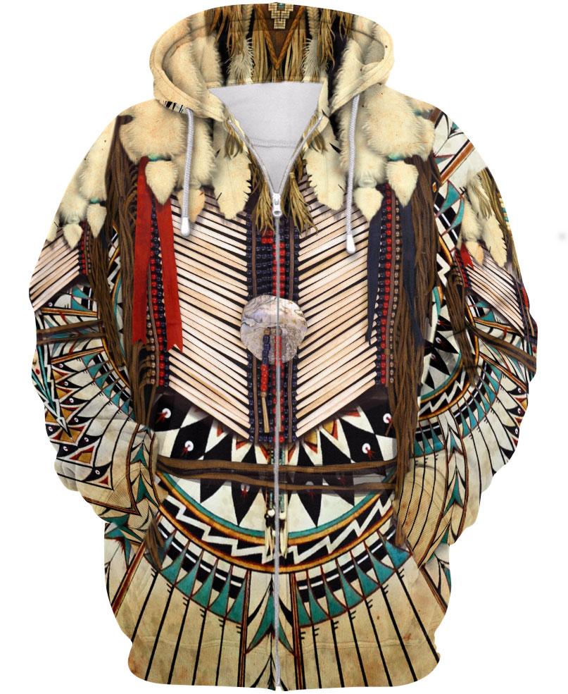 WelcomeNative White Bead Pattern 3D Hoodie, All Over Print Hoodie, Native American