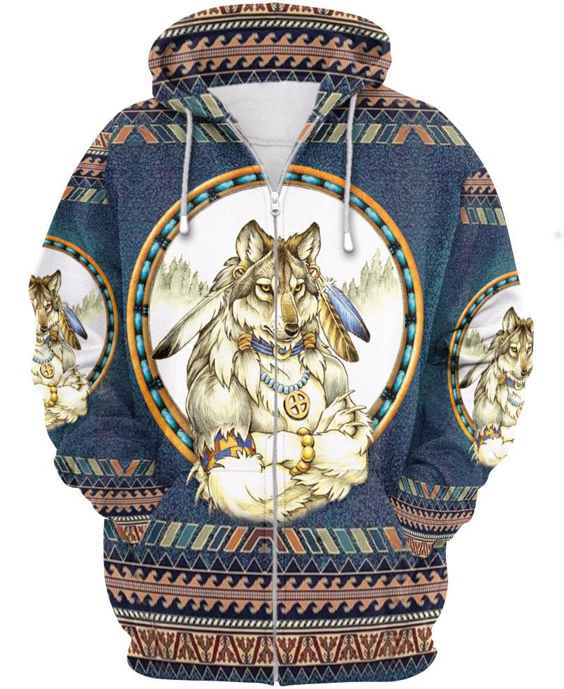 WelcomeNative Blue Wolf Man 3D Hoodie, All Over Print Hoodie, Native American