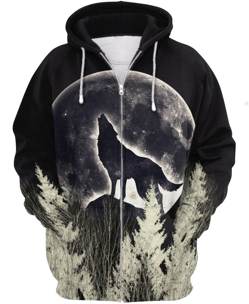 WelcomeNative Black Wolf Moon 3D Hoodie, All Over Print Hoodie, Native American