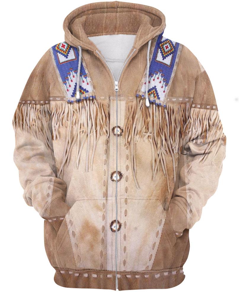 WelcomeNative Native Buckskin Beaded 3D Hoodie, All Over Print Hoodie, Native American