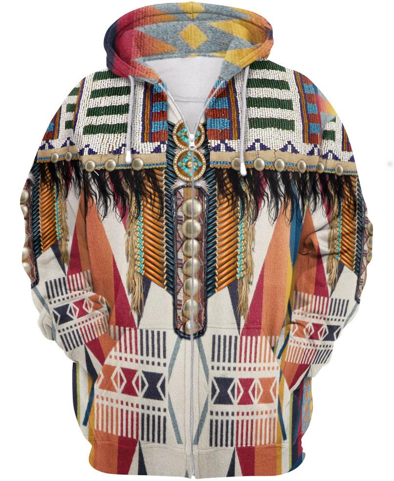 WelcomeNative Brown Multi Pattern 3D Hoodie, All Over Print Hoodie, Native American