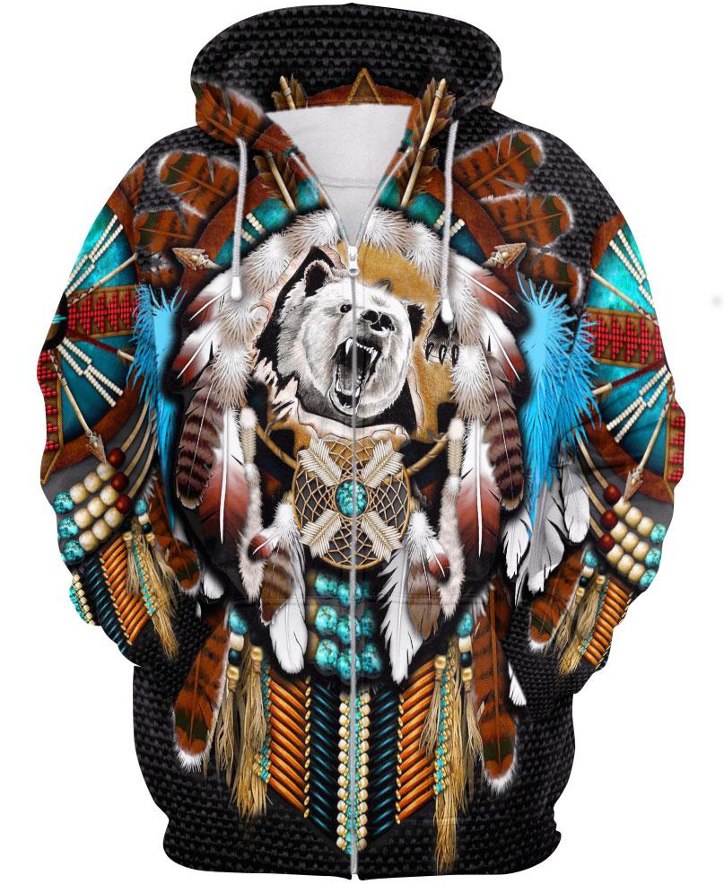 WelcomeNative Native Bear Motifs Hoodie Dress, 3D Hoodie Dress, All Over Print Hoodie Dress