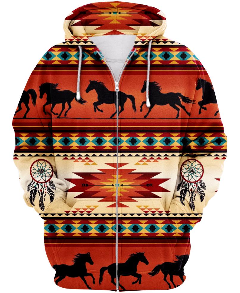 WelcomeNative Native Horse Pattern Hoodie, All Over Print Hoodie, Native American