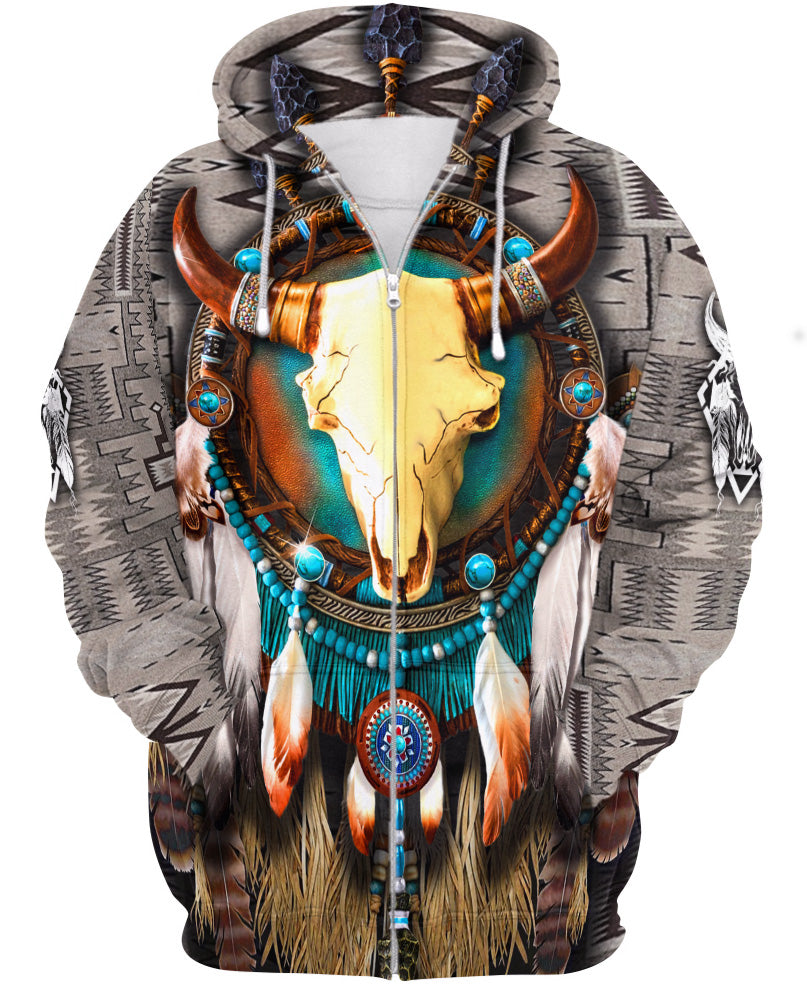 WelcomeNative Butterfly & Buffalo Skull 3D Hoodie, All Over Print Hoodie, Native American