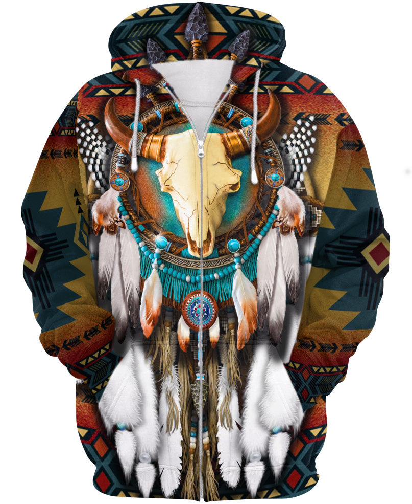 WelcomeNative Butterfly & Buffalo Skull 3D Hoodie, All Over Print Hoodie, Native American