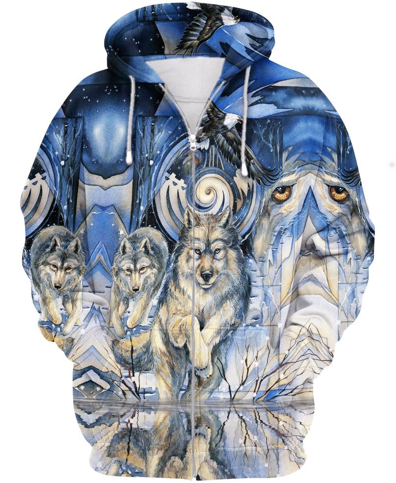 WelcomeNative Wolf Eagle 3D Hoodie, All Over Print Hoodie, Native American