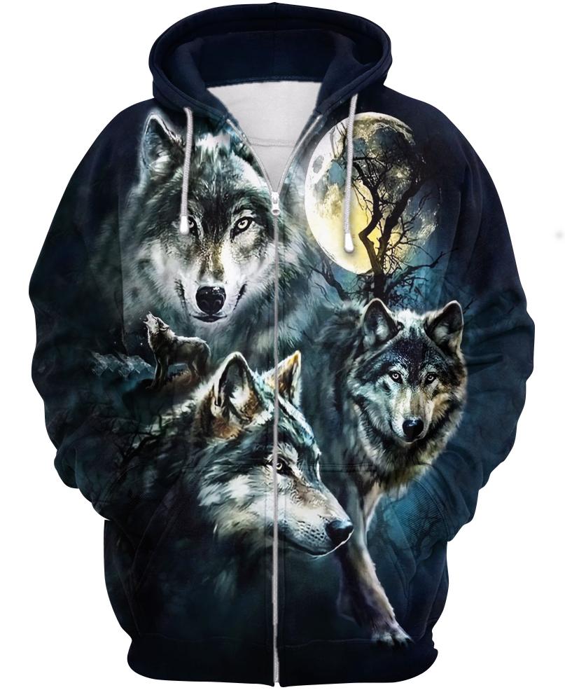 WelcomeNative Wolf Night Moon 3D Hoodie, All Over Print Hoodie, Native American