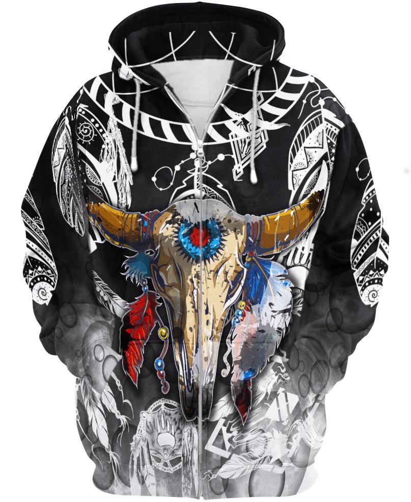 WelcomeNative Colorful Buffalo Skull 3D Hoodie, All Over Print Hoodie, Native American