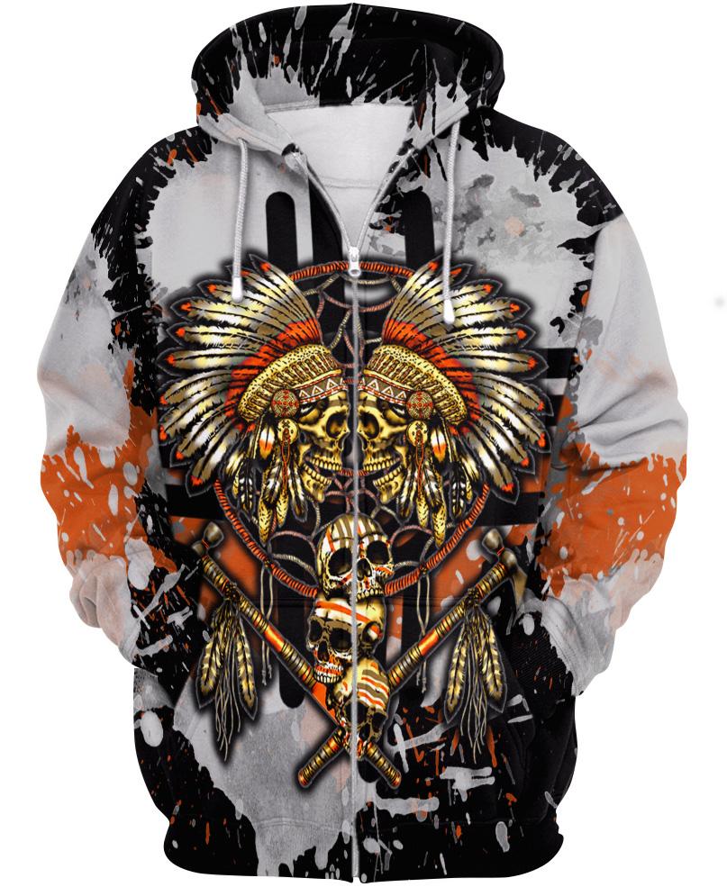 WelcomeNative Yellow Native Skull Hoodie, All Over Print Hoodie, Native American