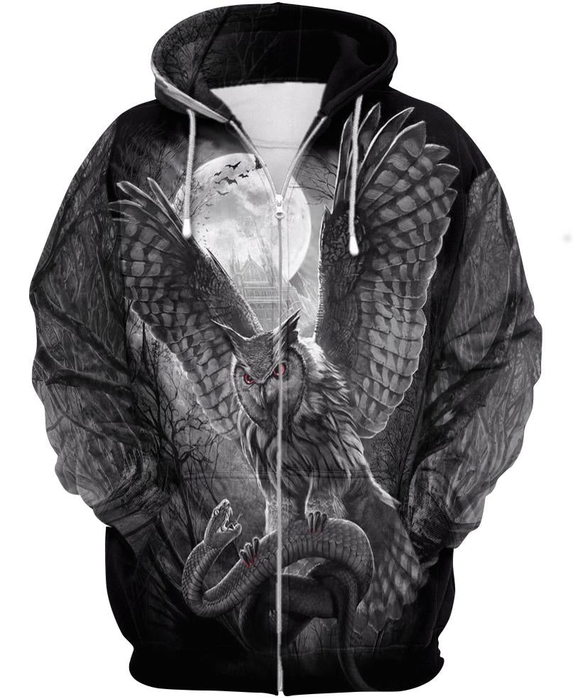 WelcomeNative Owl Monochrome 3D Hoodie, All Over Print Hoodie, Native American