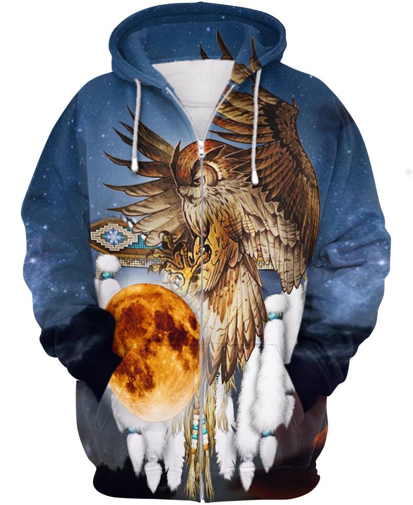 WelcomeNative Owl Catch The Moon 3D Hoodie, All Over Print Hoodie, Native American