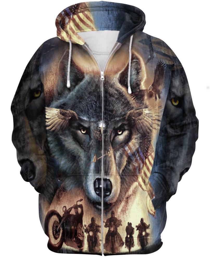 WelcomeNative Wolf Motorbike 3D Hoodie, All Over Print Hoodie, Native American
