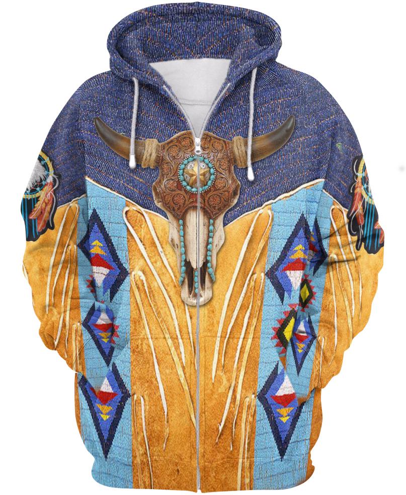 WelcomeNative Blue-Yellow Native 3D Hoodie, All Over Print Hoodie, Native American