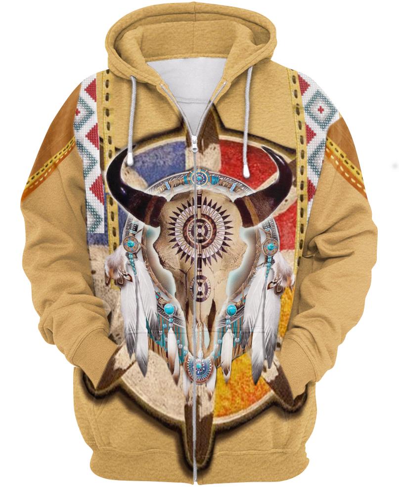 WelcomeNative Native Buffalo Yellow 3D Hoodie, All Over Print Hoodie, Native American
