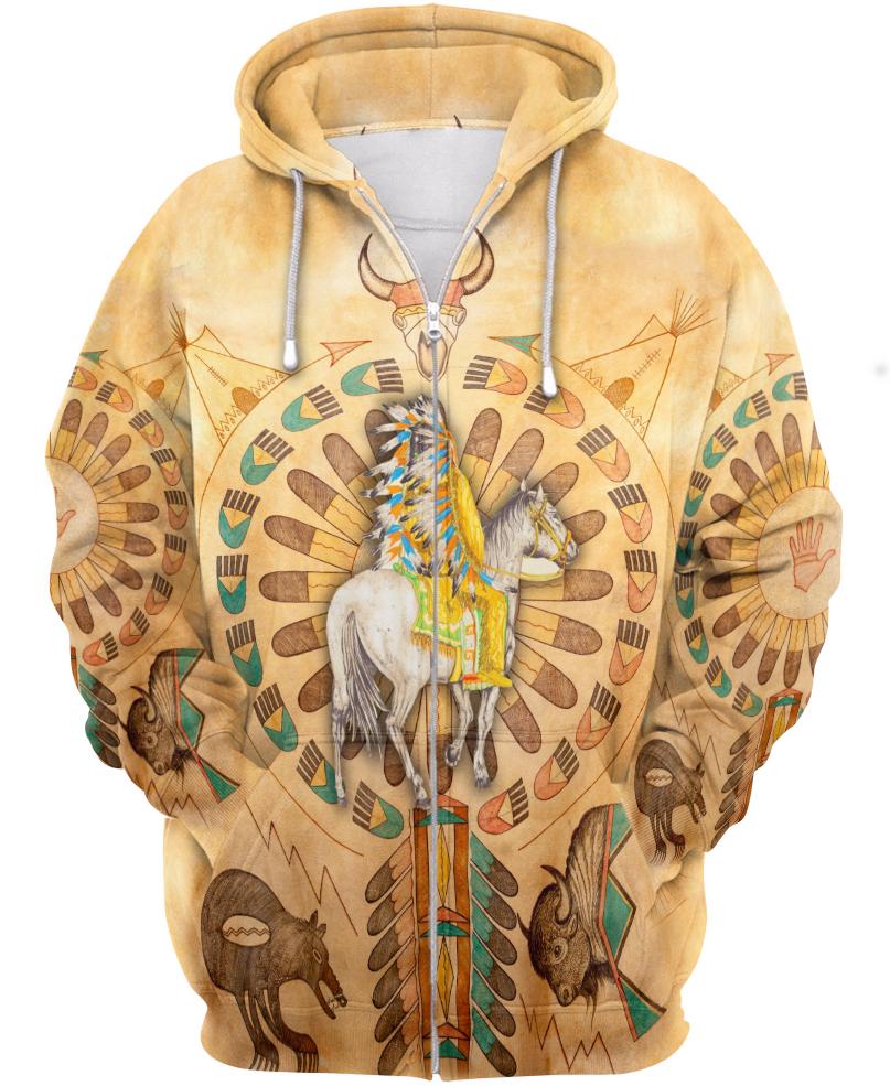 WelcomeNative Yellow Native Horse 3D Hoodie, All Over Print Hoodie, Native American