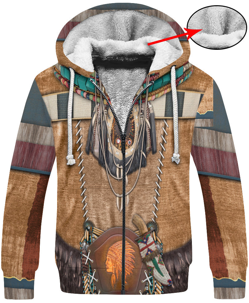 WelcomeNative Brown Pattern Warrior Style Native American 3D Hoodie, All Over Print Hoodie