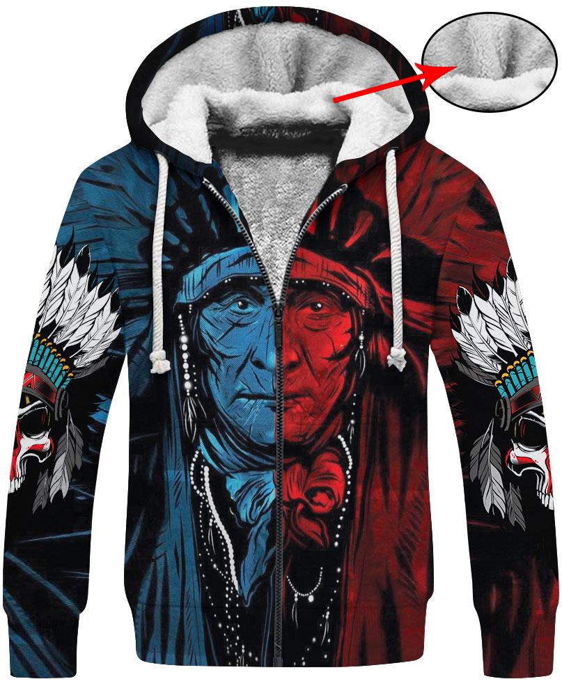 WelcomeNative Blue Red Native Chief 3D Hoodie, All Over Print Hoodie, Native American