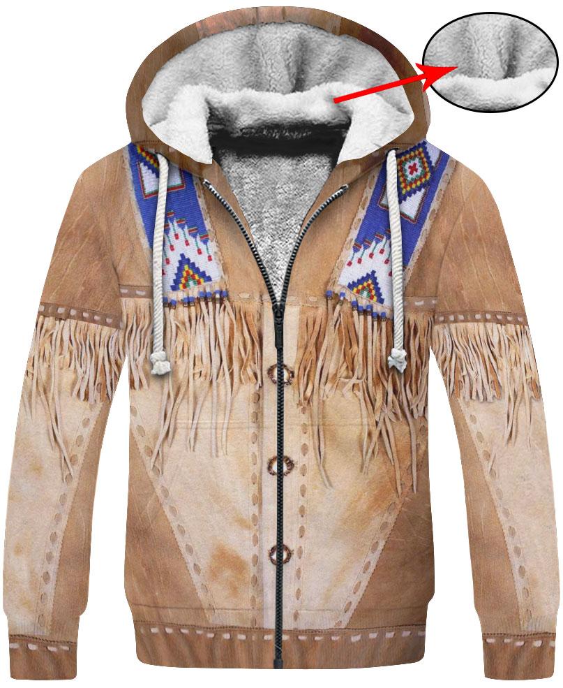 WelcomeNative Native Buckskin Beaded 3D Hoodie, All Over Print Hoodie, Native American