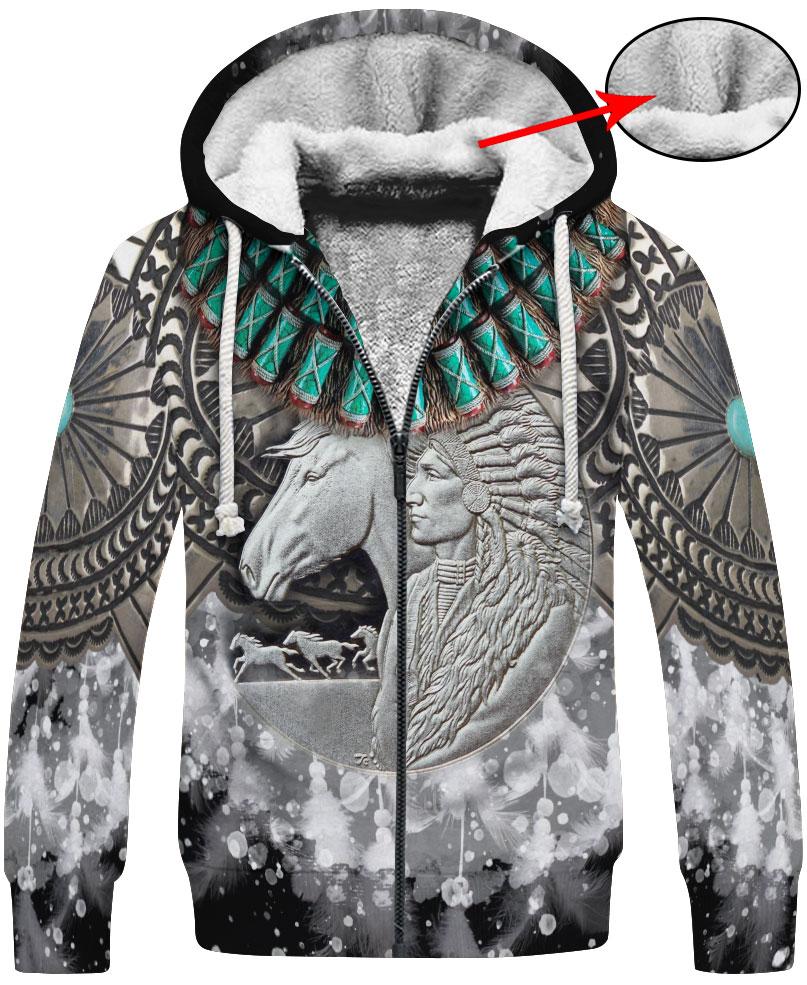 WelcomeNative Silver Native Statue 3D Hoodie, All Over Print Hoodie, Native American