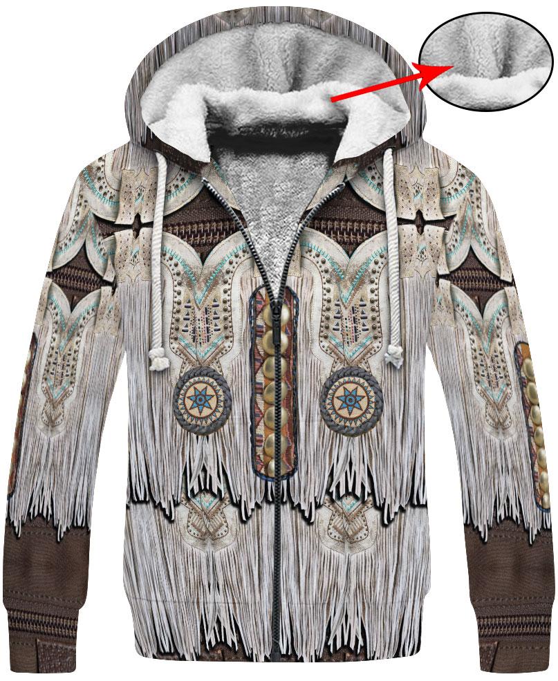 WelcomeNative White Brown Printed Fringe Pattern 3D Hoodie, All Over Print Hoodie, Native American