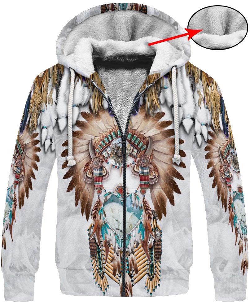 WelcomeNative White Wolf Pattern 3D Hoodie, All Over Print Hoodie, Native American