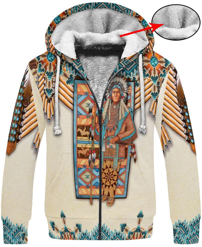 WelcomeNative White Bead Native Chief 3D Hoodie, All Over Print Hoodie, Native American