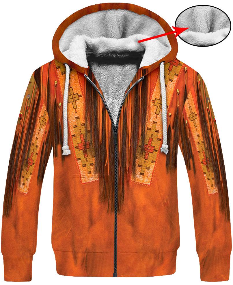 WelcomeNative Orange Printed Fringe 3D Hoodie, All Over Print Hoodie, Native American