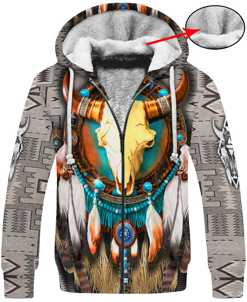 WelcomeNative Butterfly & Buffalo Skull 3D Hoodie, All Over Print Hoodie, Native American