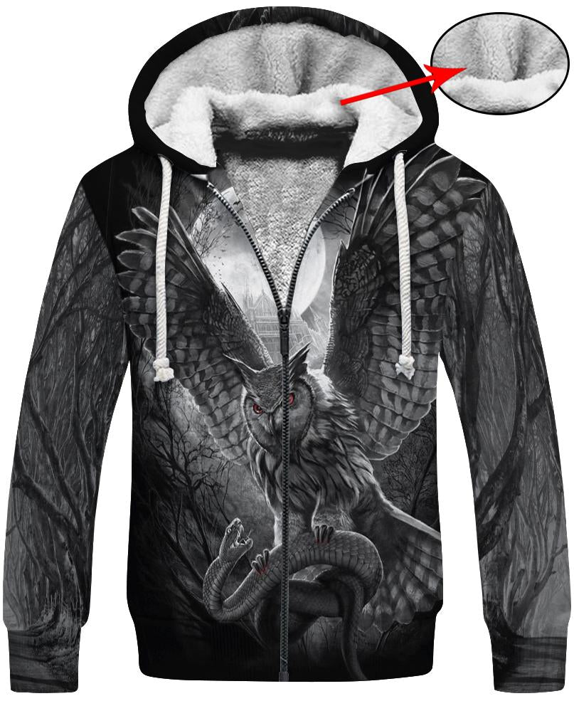 WelcomeNative Owl Monochrome 3D Hoodie, All Over Print Hoodie, Native American