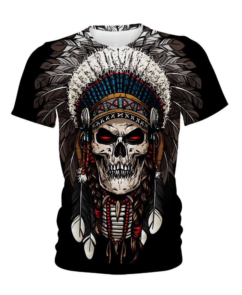 WelcomeNative Native American Skull, 3D T Shirt, All Over Print T Shirt, Native American