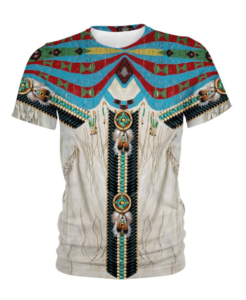 WelcomeNative White Native Pattern, 3D T Shirt, All Over Print T Shirt, Native American