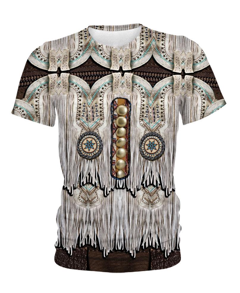WelcomeNative White Brown Printed Fringe Pattern 3D Hoodie, All Over Print Hoodie, Native American