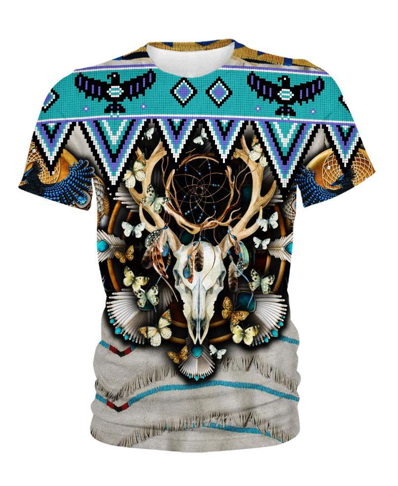 WelcomeNative Butterfly & Buffalo Skull, 3D T Shirt, All Over Print T Shirt, Native American