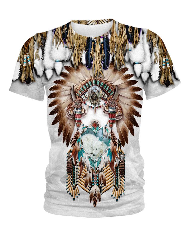 WelcomeNative White Wolf Pattern 3D Hoodie, All Over Print Hoodie, Native American