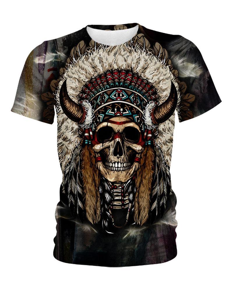 WelcomeNative Unique Native Skull, 3D T Shirt, All Over Print T Shirt, Native American