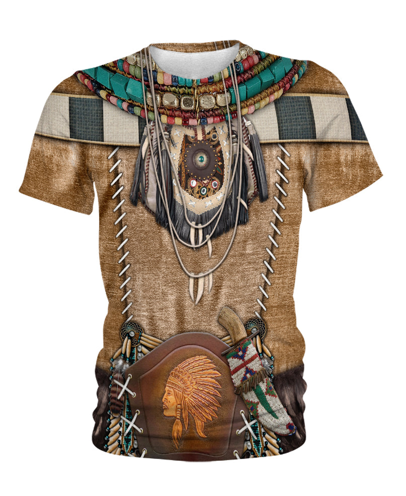 WelcomeNative Brown Pattern Warrior Style Native American 3D Hoodie, All Over Print Hoodie
