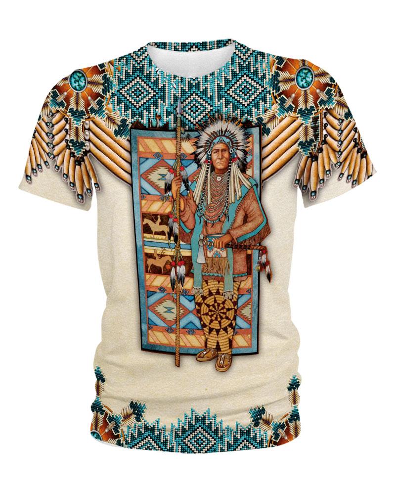 WelcomeNative White Bead Native Chief 3D Hoodie, All Over Print Hoodie, Native American