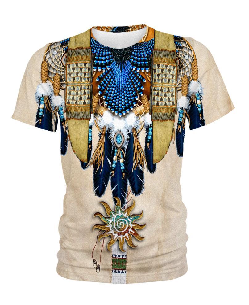 WelcomeNative Blue Feather Pattern, 3D T Shirt, All Over Print T Shirt, Native American