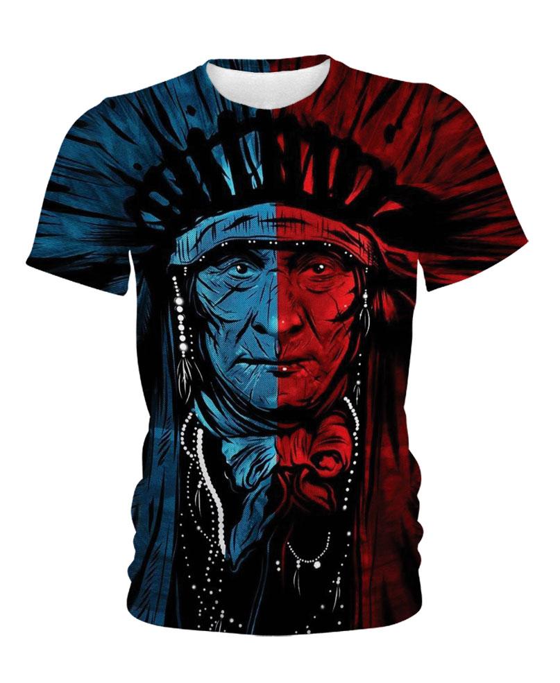 WelcomeNative Blue Red Native Chief 3D Hoodie, All Over Print Hoodie, Native American