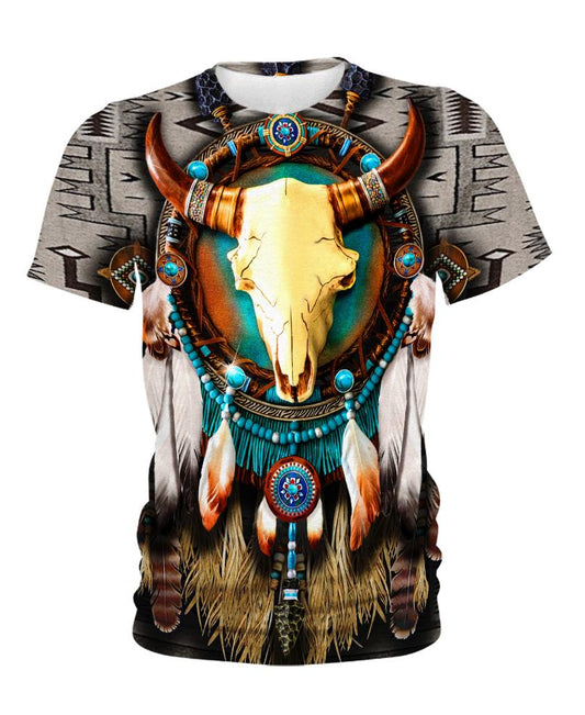 WelcomeNative Products Butterfly & Buffalo Skull, 3D T Shirt, All Over Print T Shirt, Native American