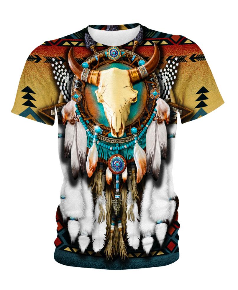 WelcomeNative Butterfly & Buffalo Skull, 3D T Shirt, All Over Print T Shirt, Native American
