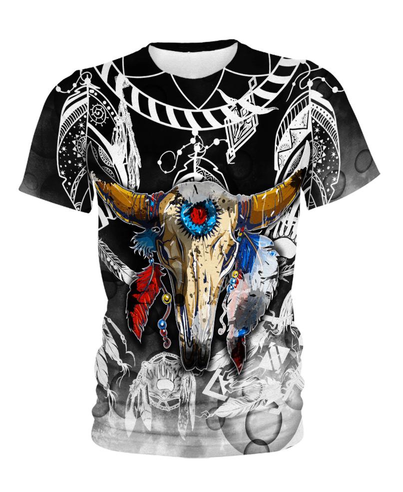 WelcomeNative Colorful Buffalo Skull 3D Hoodie, All Over Print Hoodie, Native American